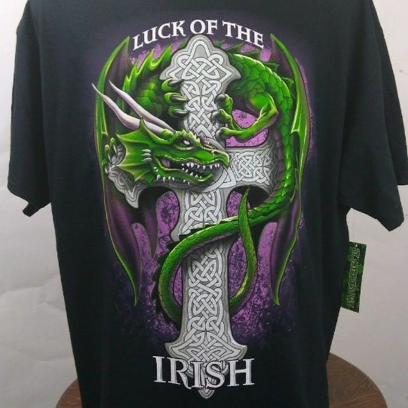 Irish Dragon Cross Black T-Shirt Side S - Picture 8 of 16